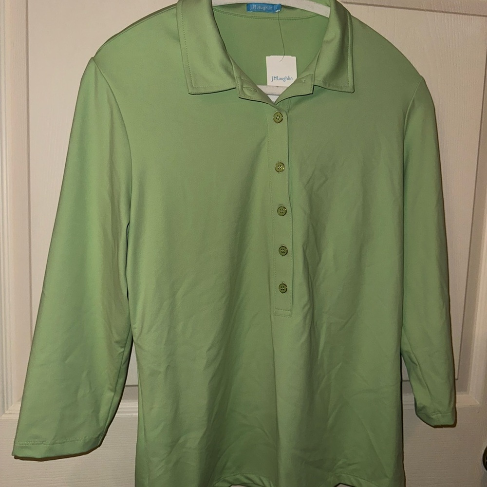 J. McLaughlin Women's Palm Green Court Polo L spring summer preppy